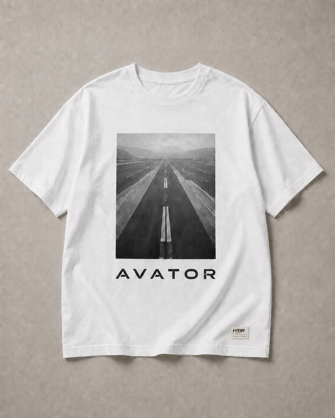 HEIR H041 Runway Tee, White, front view. Product visualization.